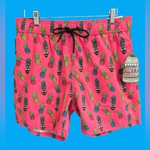 NWT Party Sharks Swim Trunks Size XL Shorts Hot Pink W/Pineapples Quick Dry